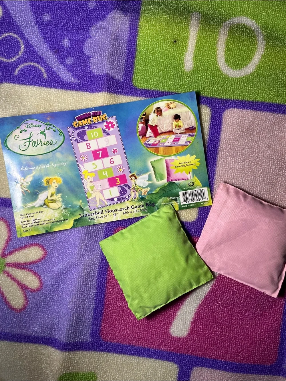 Disney Fairies Tinker Bell Hopscotch Game Rug Play Mat 31x58 w/ Bean Bags